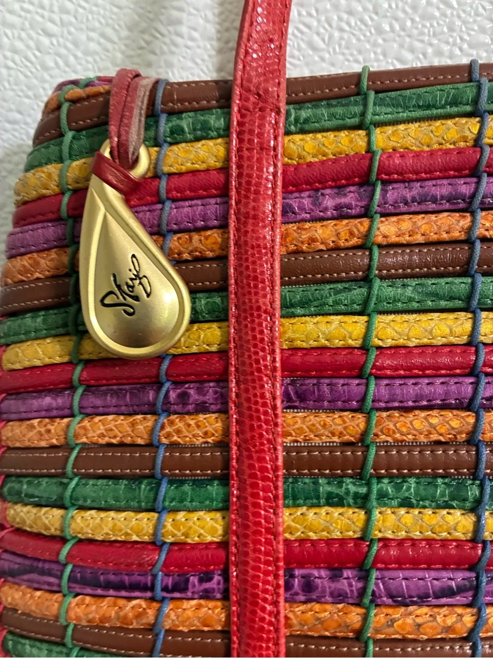 Vintage 1980’s Sharif Colorful Leather Woven Women’s Shoulder Bag - Picture 3 of 7